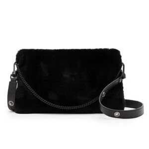 NWOT AllSaints Eve Genuine Black Shearling Shoulder Adjustable Bag, Chain Detail